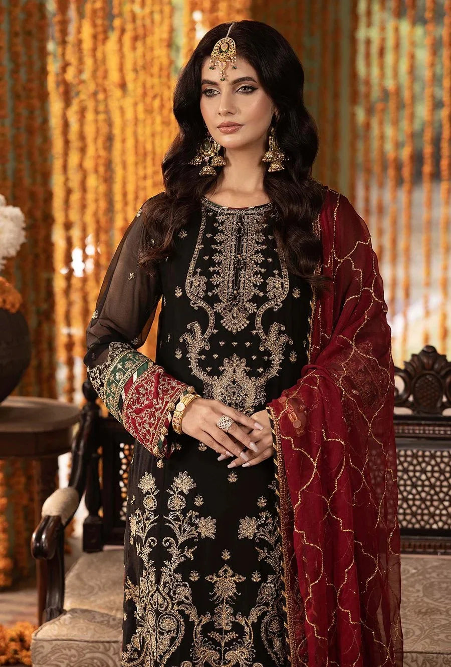Adan Libas Luxury Chiffon Embroidered 3piece Unstitched-RANG-E-MEHFIL 004