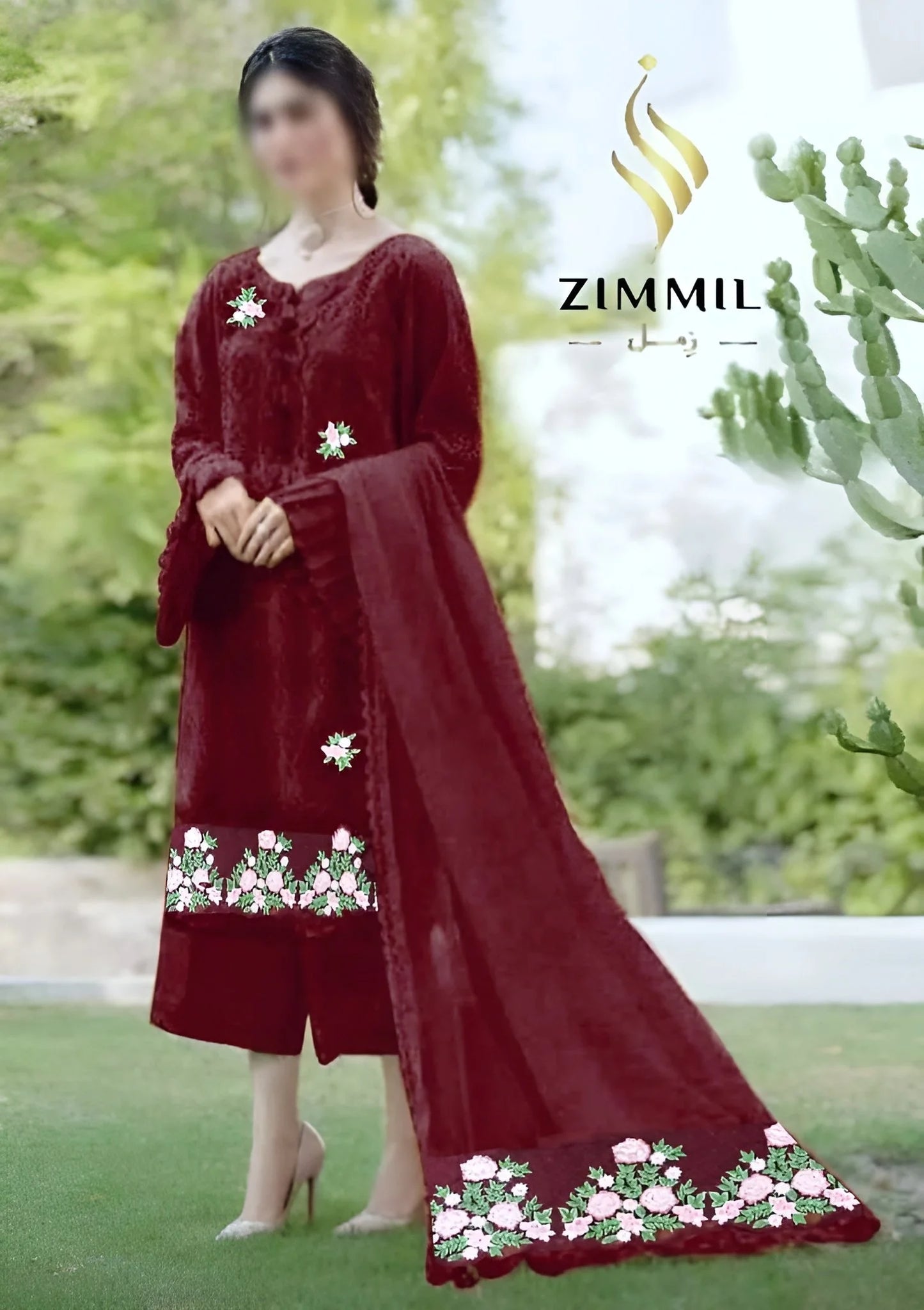 Zarqash Lawn Embroidery Chikan Kari 3 piece Unstitched