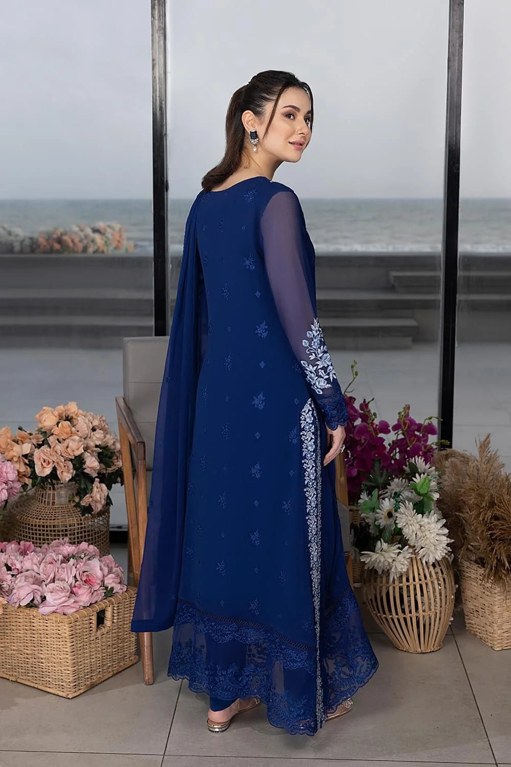 Azure Luxury Embroidered Chiffon 3 Piece Unstitched