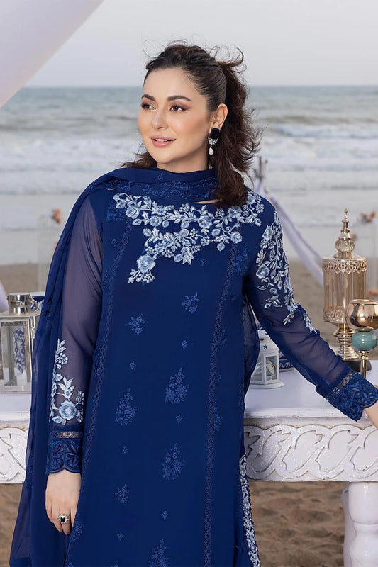 Azure Luxury Embroidered Chiffon 3 Piece Unstitched