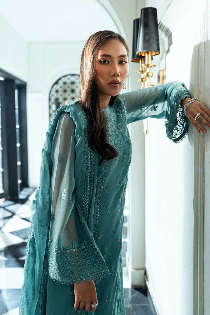 Azure Luxury Chiffon Embroidered 3pcs Unstitched