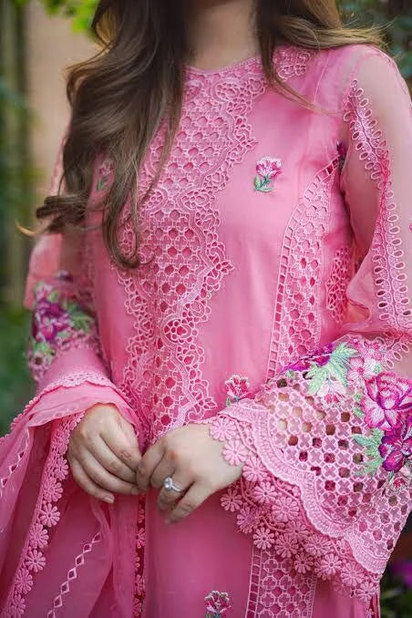 ANEELAS PREMIUM ORGANZA EMBROIDERED CHIKAN KARI DRESS