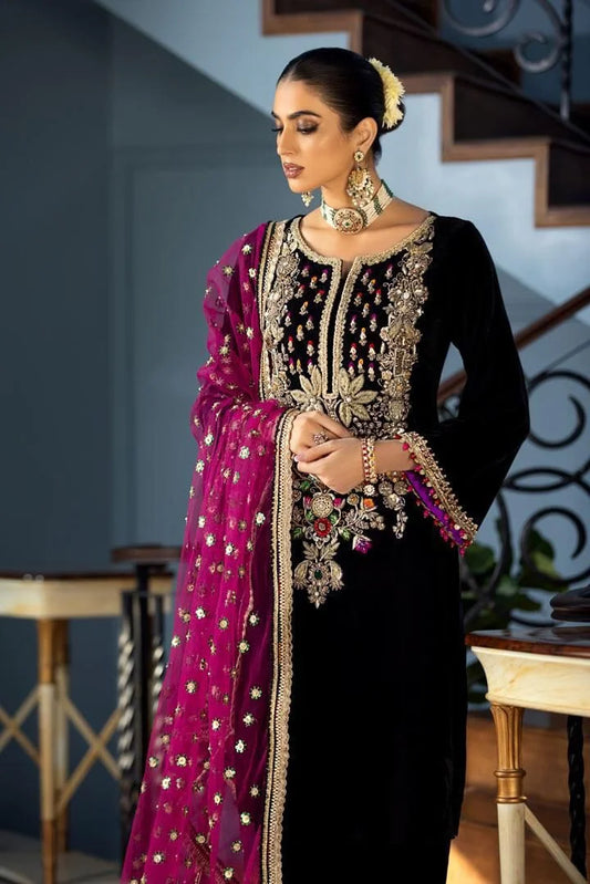 Khuda baksh Luxury Velvet Dress Embroidered 3 Piece Unstitched