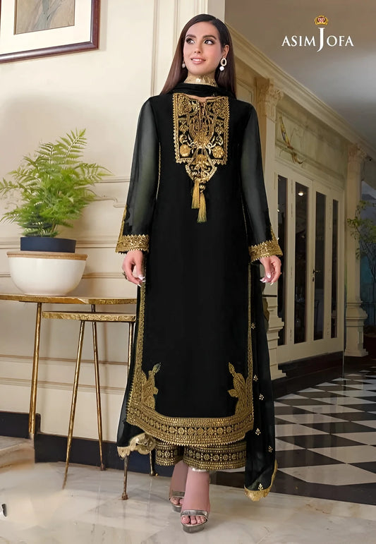 Asim jofa luxury Embroidered Chiffon 3piece unstitched