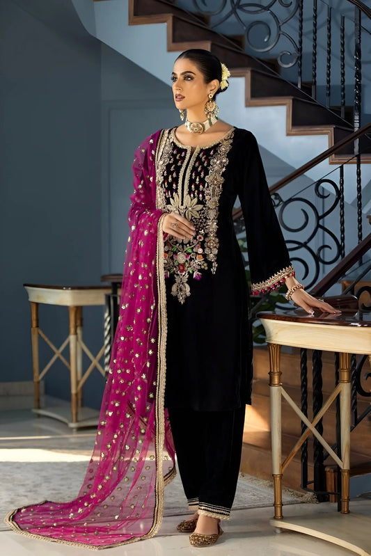 Khuda baksh Luxury Velvet Dress Embroidered 3 Piece Unstitched