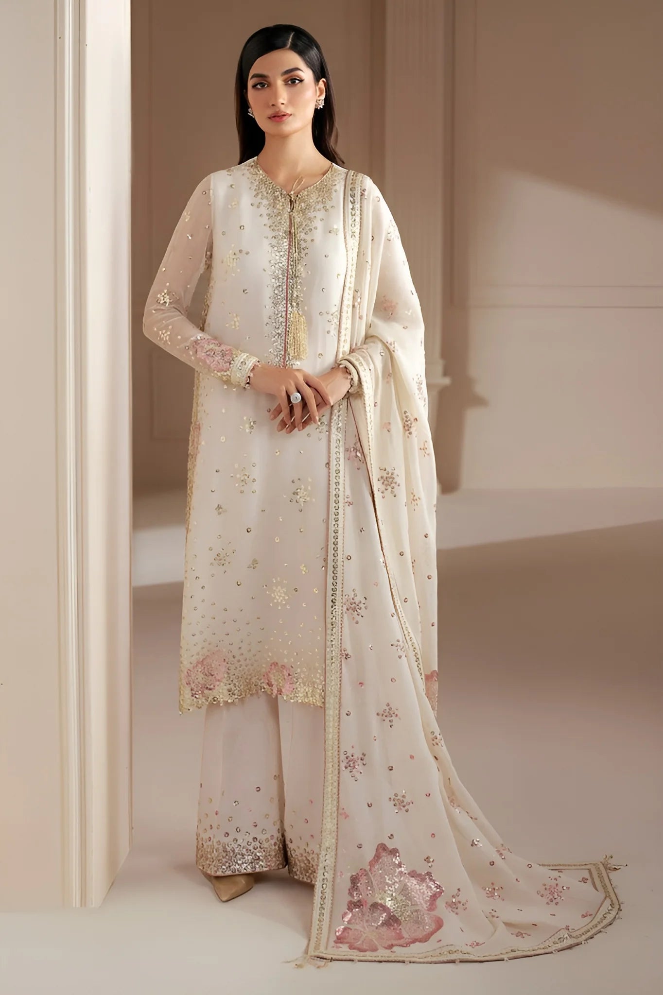 Jazmin Luxury Chiffon Embroidered 3 Piece Unstitched