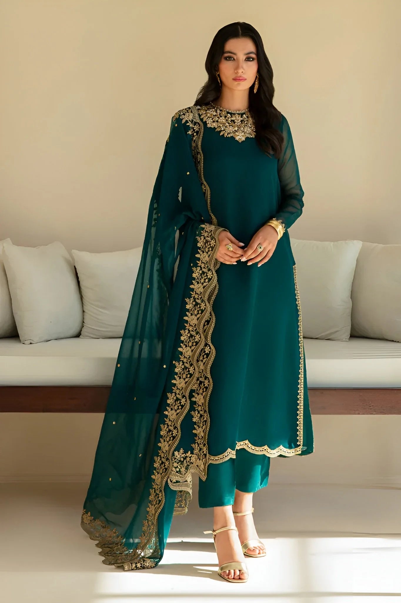 Baroque Unstitched Chiffon Embroidered 3 Piece Suit BQU-PR-828-1