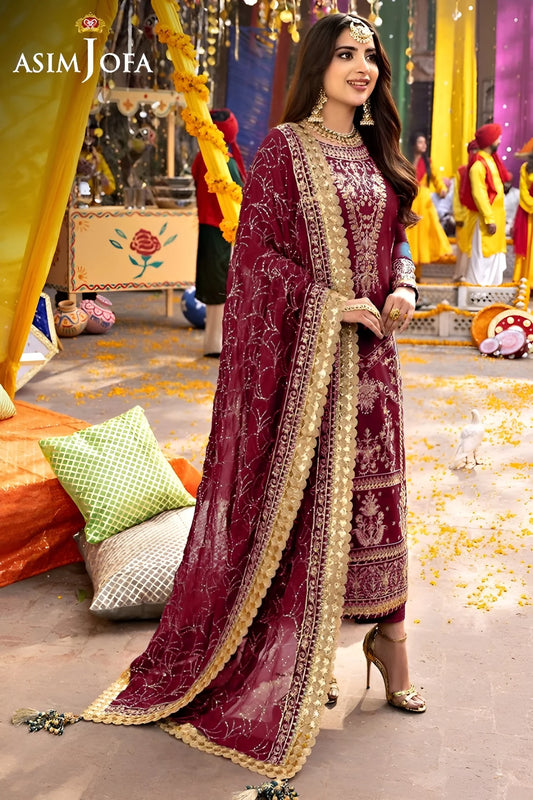 Asim Jofa Embroidered Luxury Chiffon 3 Piece Unstitched