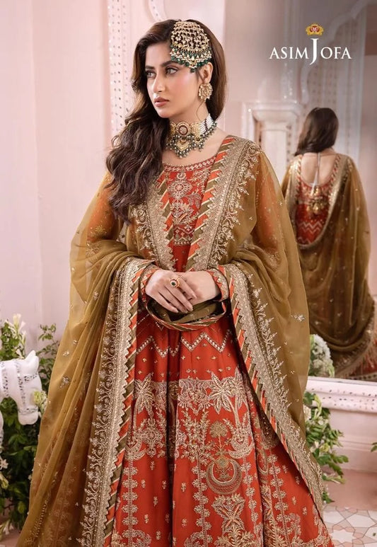 Asim jofa luxury Embroidered Chiffon Maxi 3piece unstitched