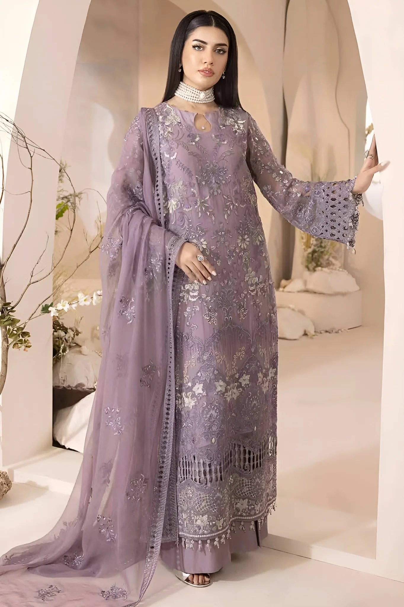 Lavish Lilac Premium Formal Collection Chiffon Embroidery 3pc unstitched