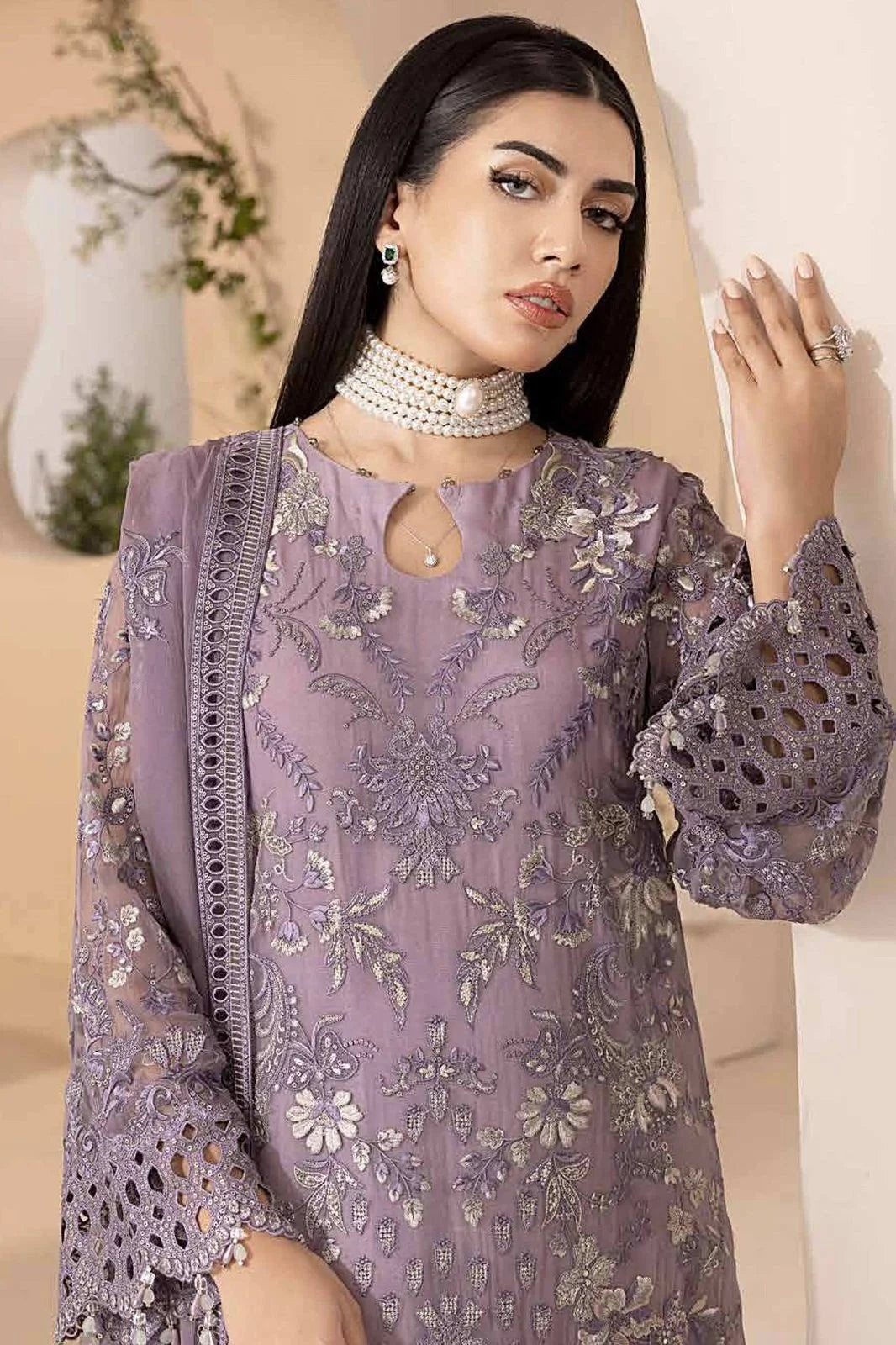 Lavish Lilac Premium Formal Collection Chiffon Embroidery 3pc unstitched