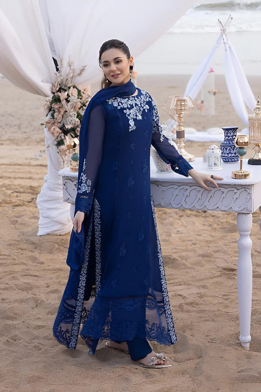 Azure Luxury Embroidered Chiffon 3 Piece Unstitched