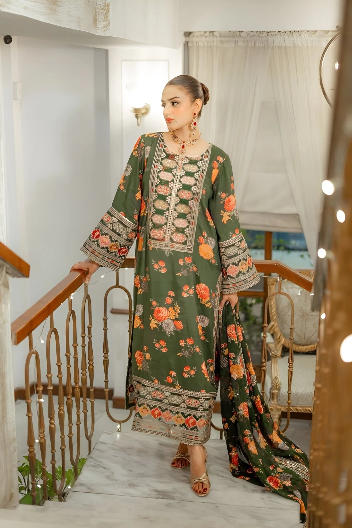Aneelas Silk Dress Embroidered 3 Piece Unstitched
