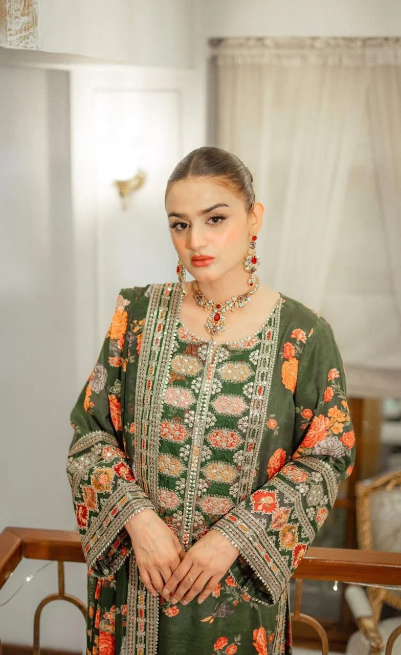 Aneelas Silk Dress Embroidered 3 Piece Unstitched