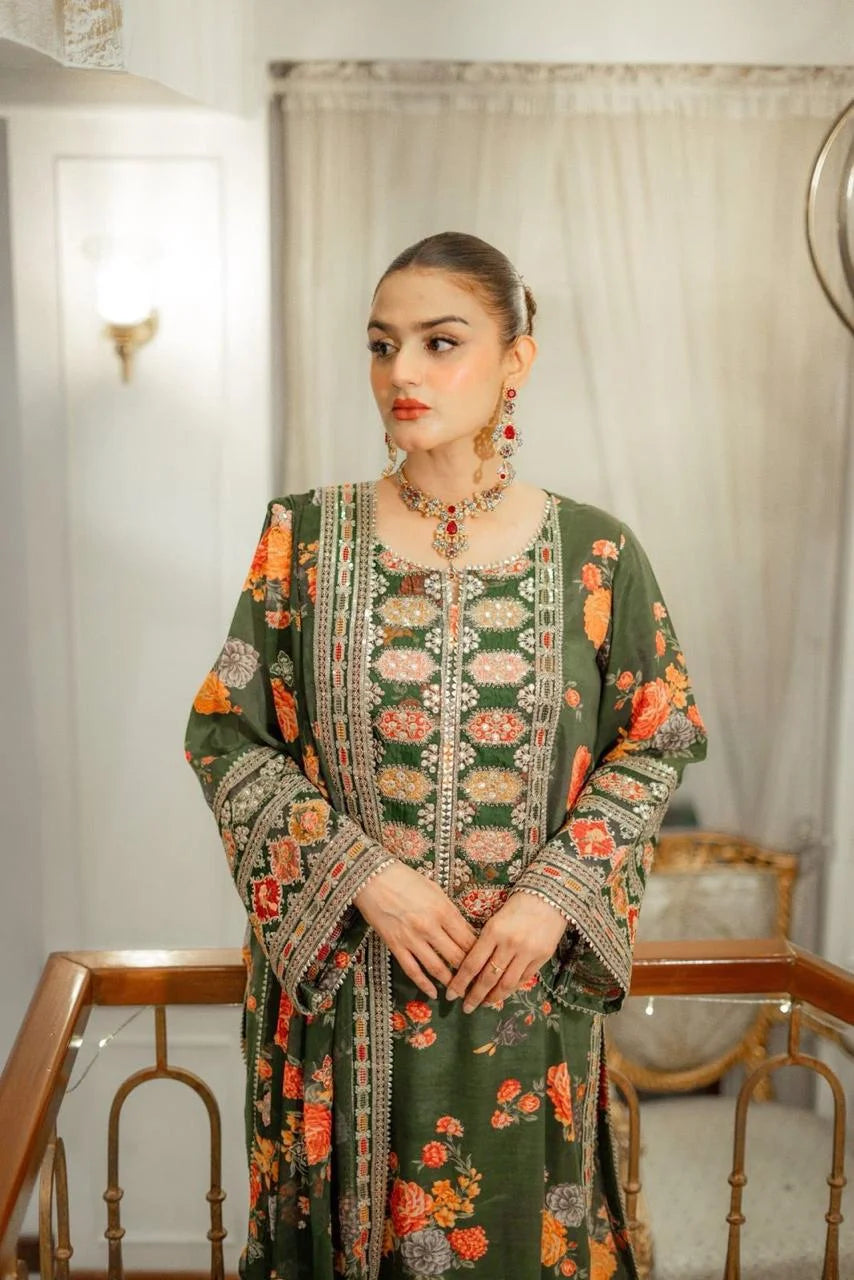 Aneelas Silk Dress Embroidered 3 Piece Unstitched