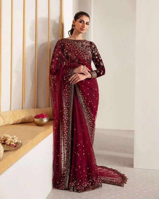 Jazmine Wedding Net & Velvet Saree Collection Embroidery Unstiched