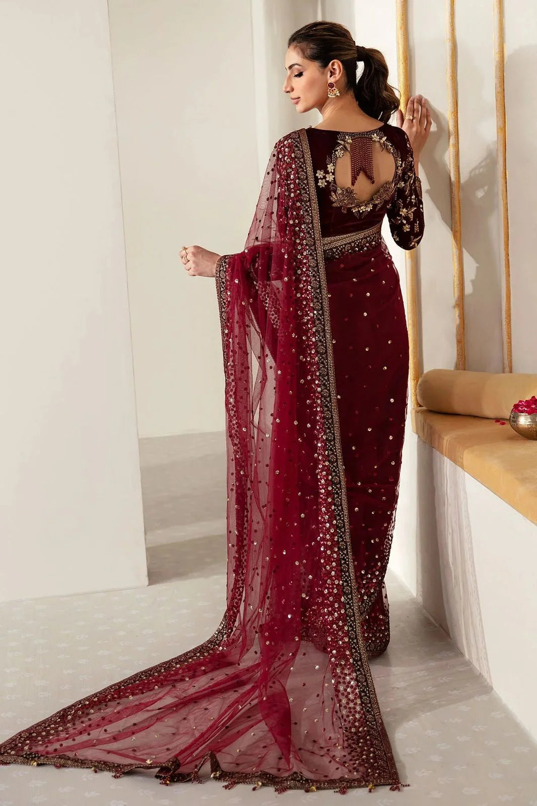 Jazmine Wedding Net & Velvet Saree Collection Embroidery Unstiched