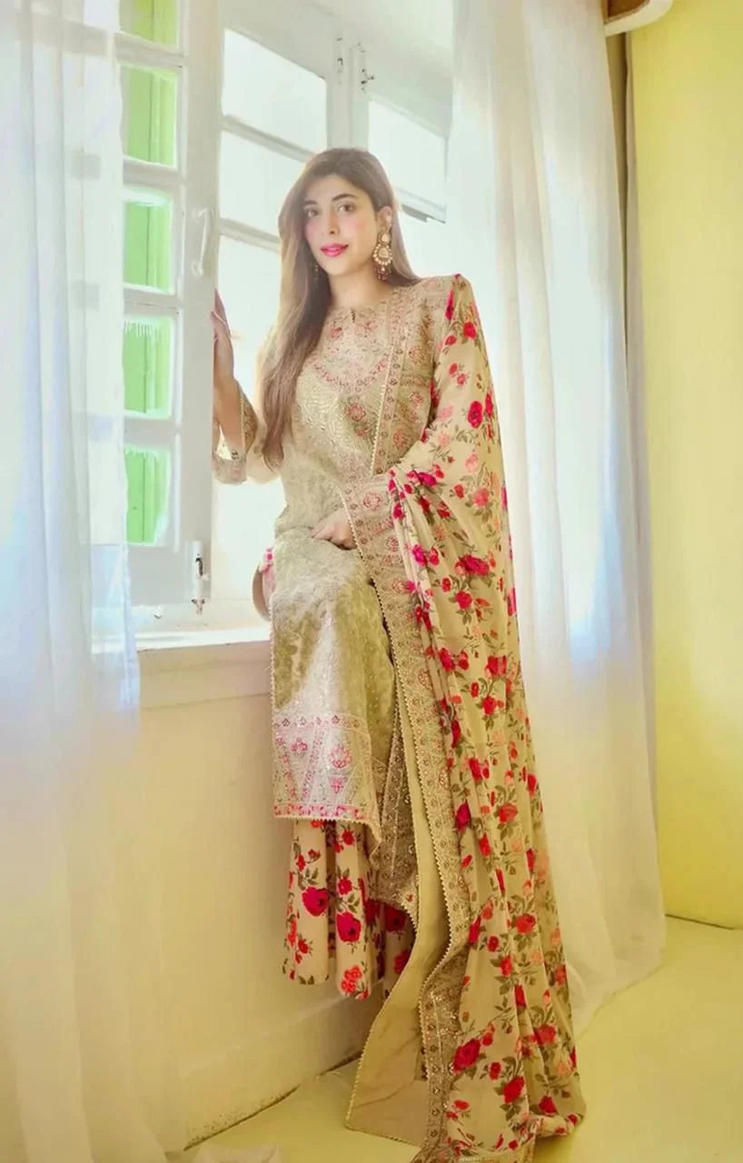 Aneelas Luxury Organza Embroidered 3 Piece Unstitched