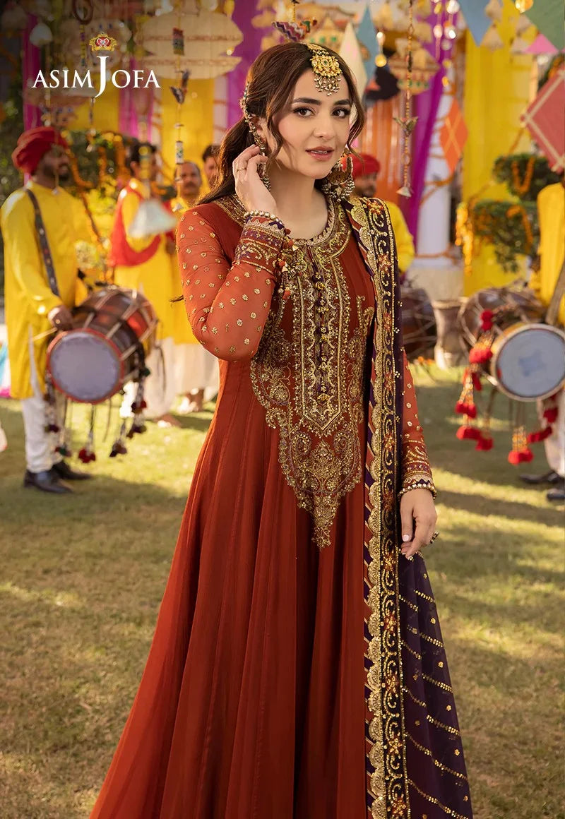 Asim Jofa Luxury Embroidered Chiffon Frock 3 Piece Unstitched