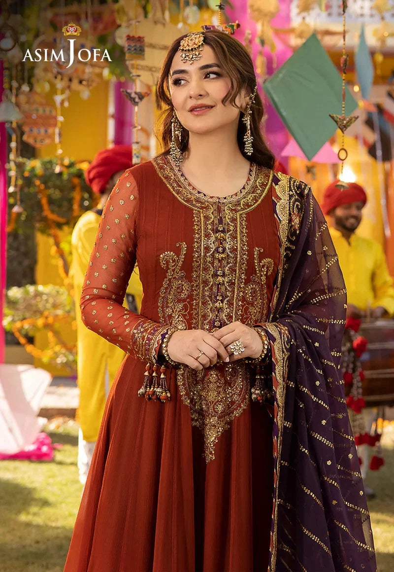 Asim Jofa Luxury Embroidered Chiffon Frock 3 Piece Unstitched