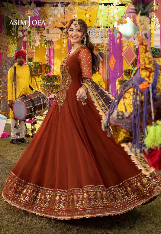 Asim Jofa Luxury Embroidered Chiffon Frock 3 Piece Unstitched
