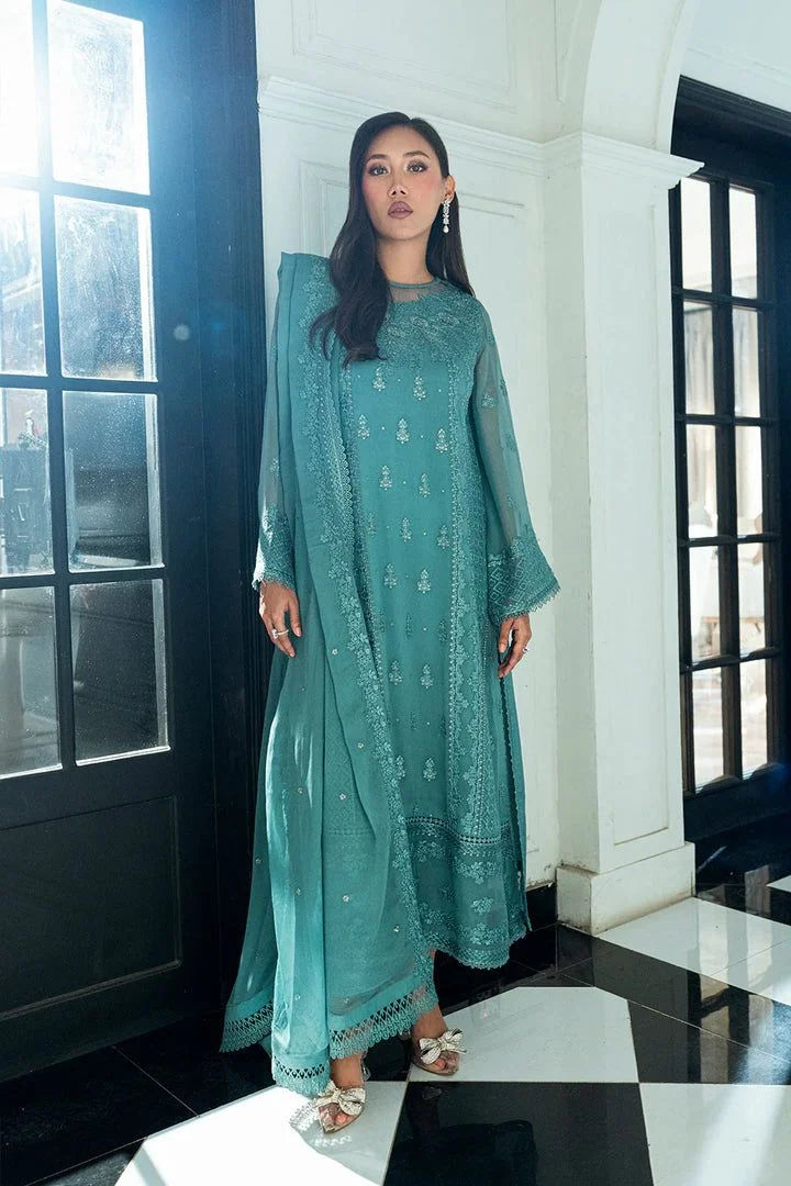 Azure Luxury Chiffon Embroidered 3pcs Unstitched