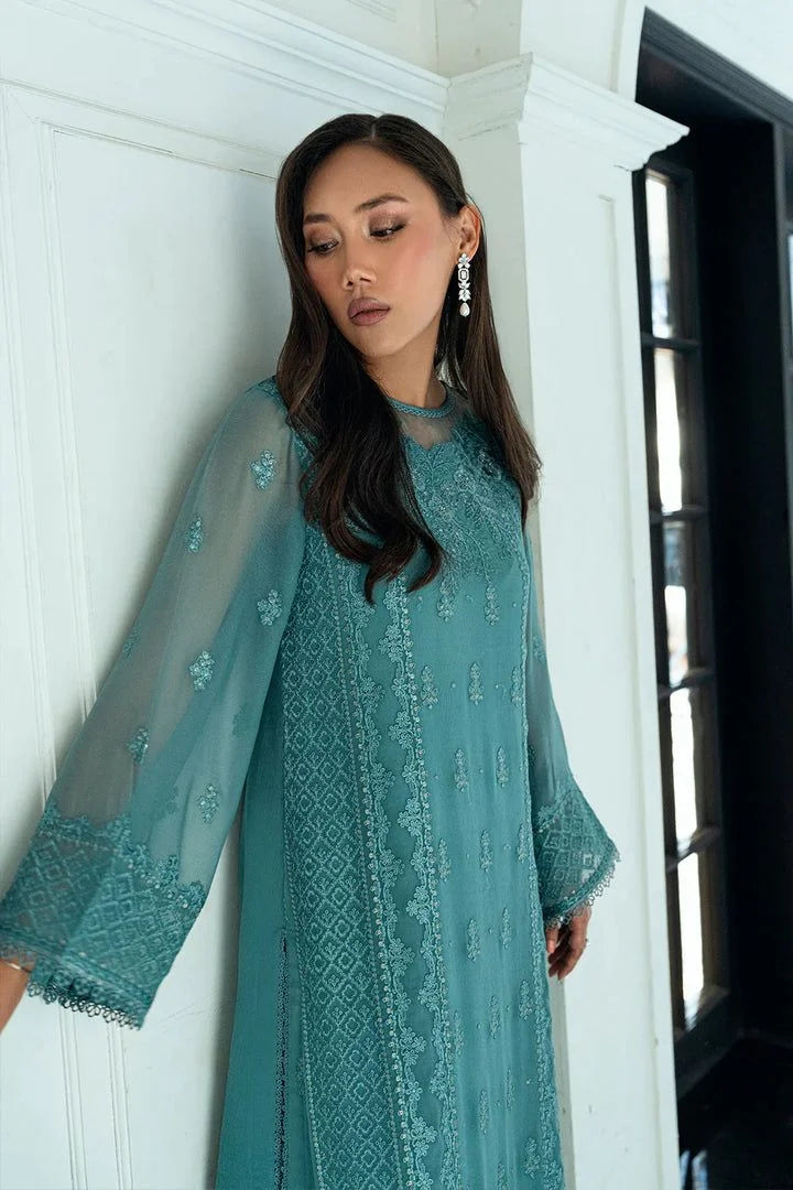 Azure Luxury Chiffon Embroidered 3pcs Unstitched