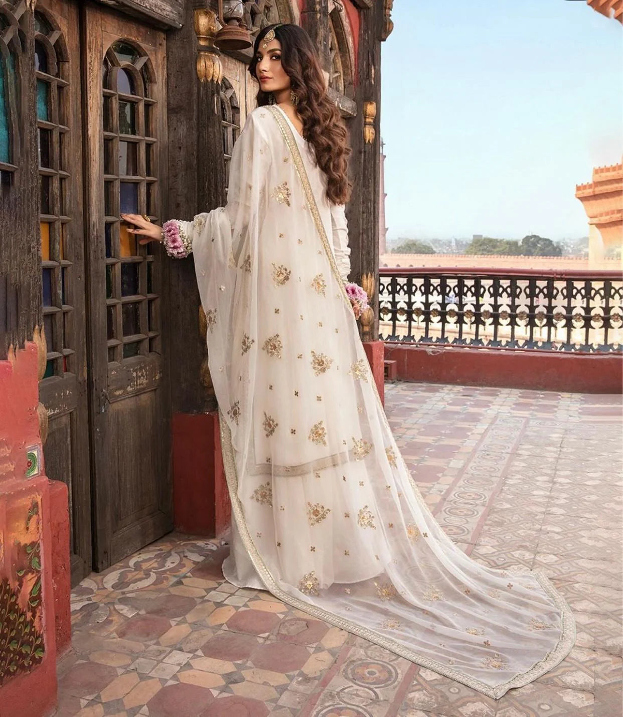 Azure Luxury Chiffon Embroidered 3pcs Unstitched