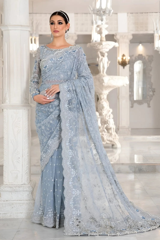 Maria B Ice Blue Exclusive Saree