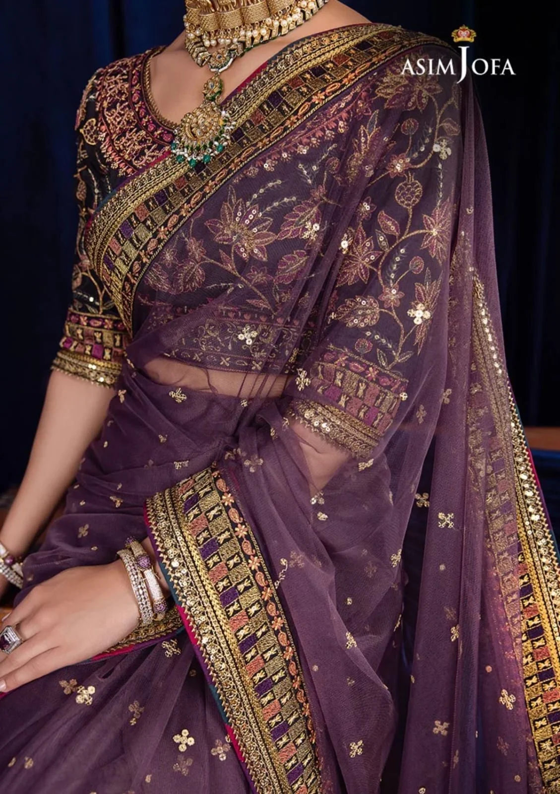 Asim Jofa Luxury Purple Net Saree