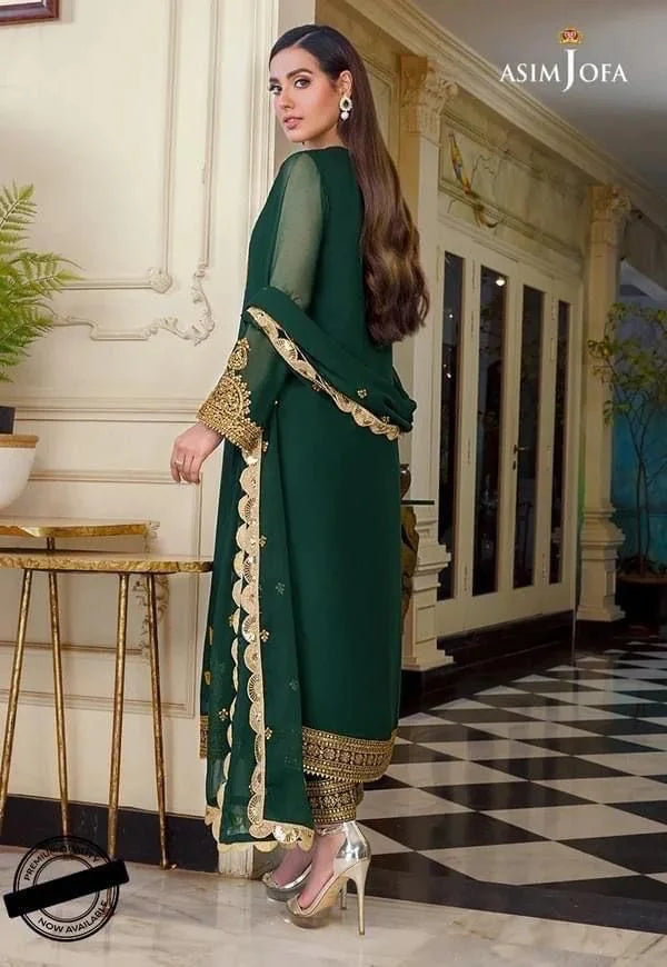 Asim jofa luxury Embroidered Chiffon 3piece unstitched