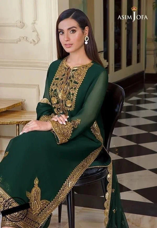 Asim jofa luxury Embroidered Chiffon 3piece unstitched