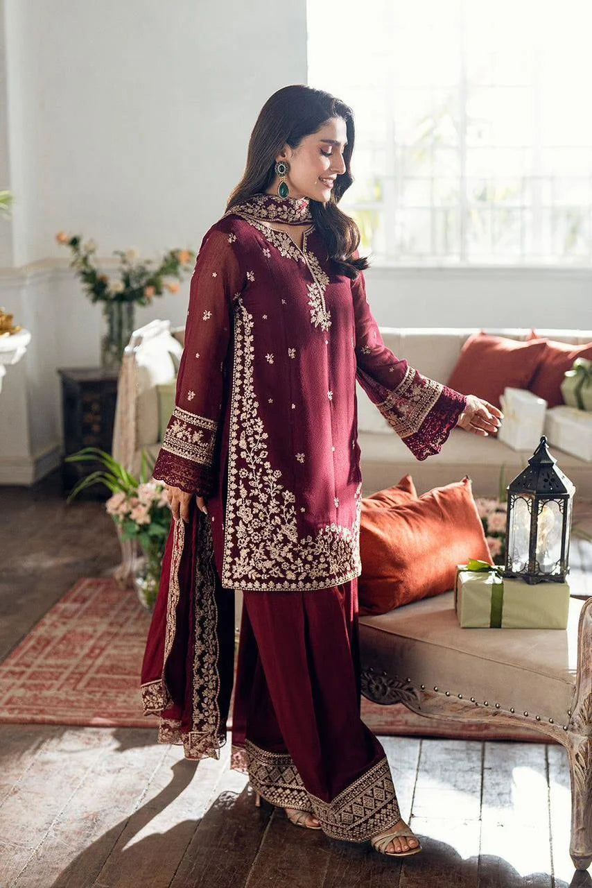 Azure Luxury Chiffon Embroidered 3pcs Unstitched