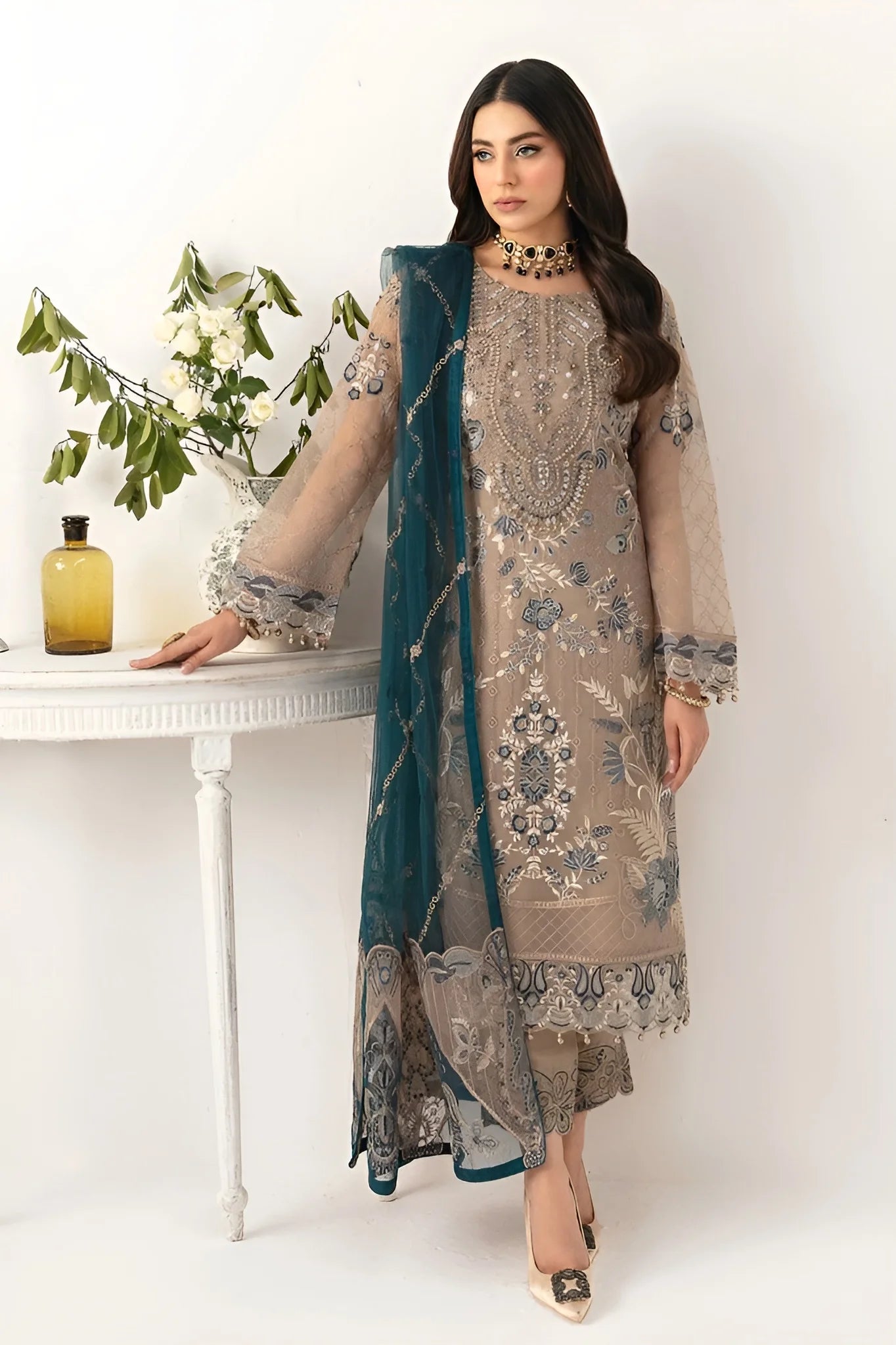 Ramsha Embroidered Chiffon 3 Piece Unstitched