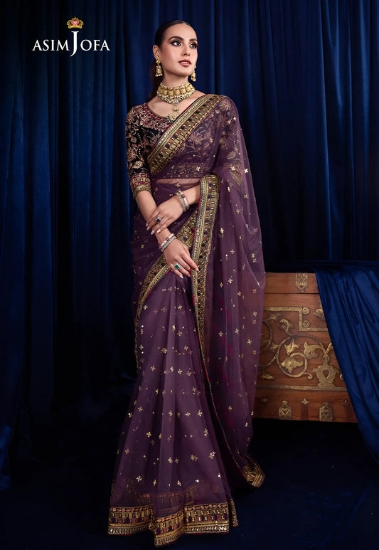 Asim Jofa Luxury Purple Net Saree