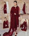 Mushq Maroon Formal Net Embroidered With Handwork 3 Piece Unstitched