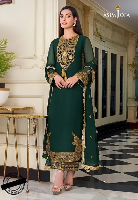 Asim jofa luxury Embroidered Chiffon 3piece unstitched