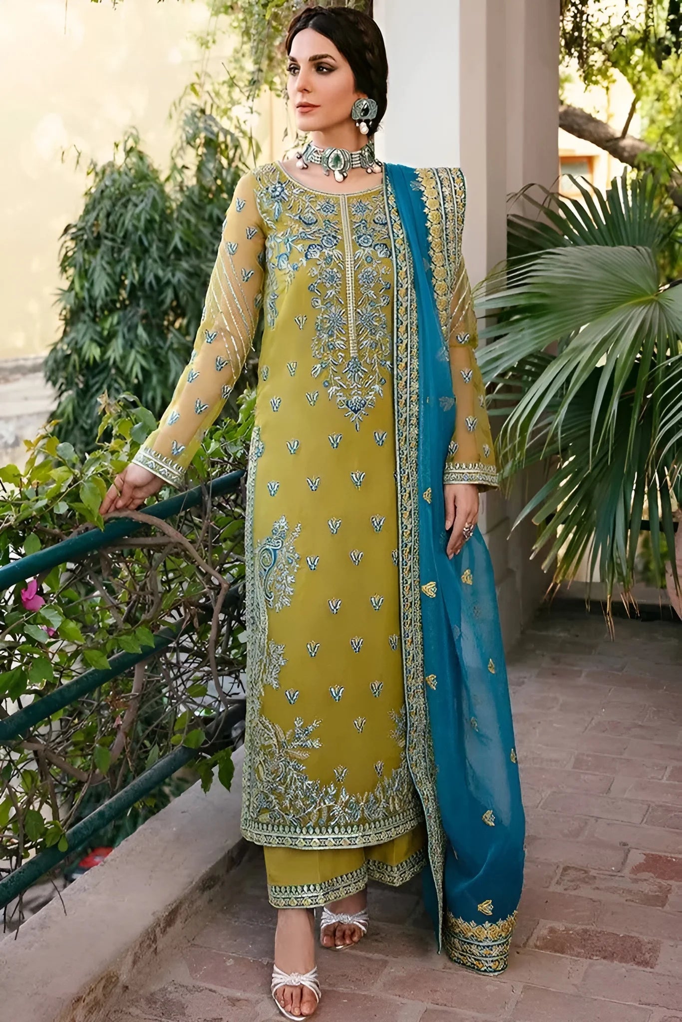 Akbar Aslam Party Wear Luxury Organza Dress Embroidered 3 piece Unstitched