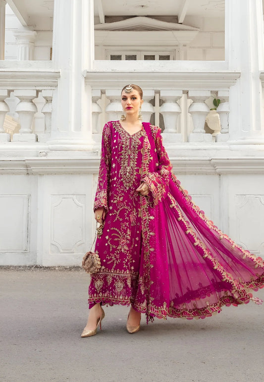Maria.B Luxury Pink Unstitched Embroidered Chiffon Suit MPC-24-107
