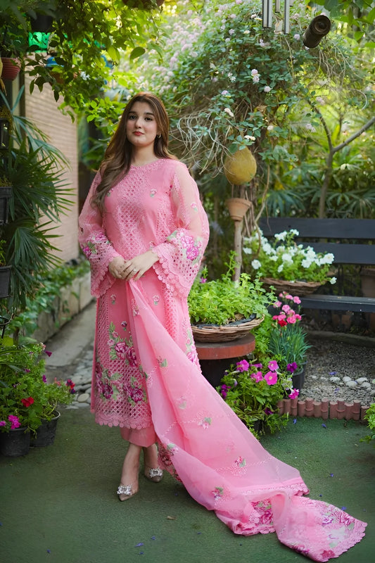 ANEELAS PREMIUM ORGANZA EMBROIDERED CHIKAN KARI DRESS
