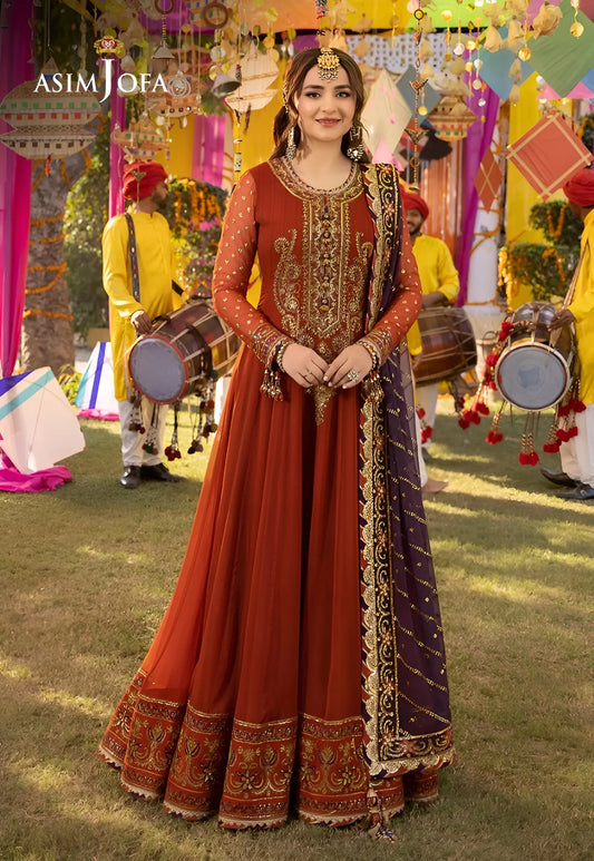 Asim Jofa Luxury Embroidered Chiffon Frock 3 Piece Unstitched