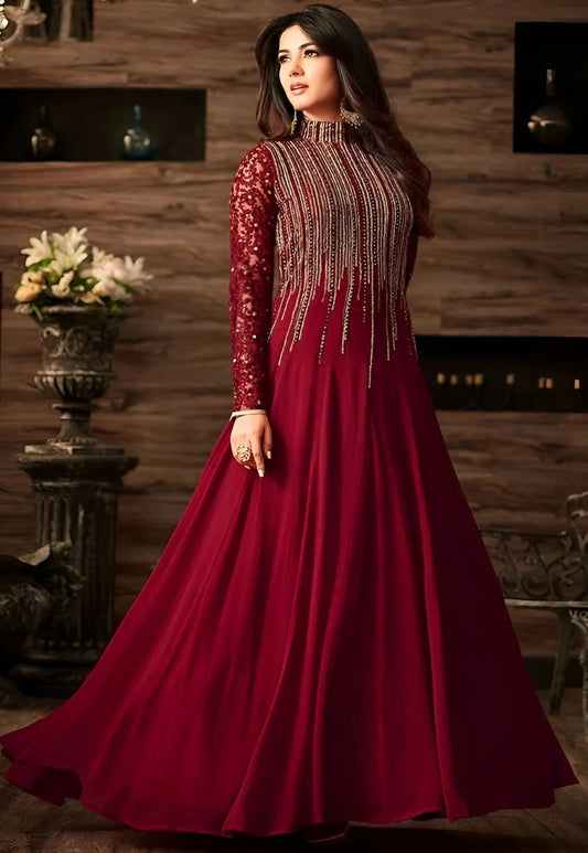Indian Luxury Chiffon Maxi Embroidered 3 Piece Unstitched