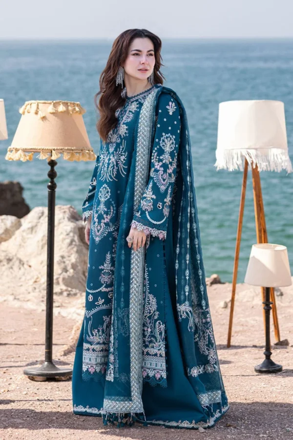 Qalamkar Blue Luxury Dhanak Collection - Image 2