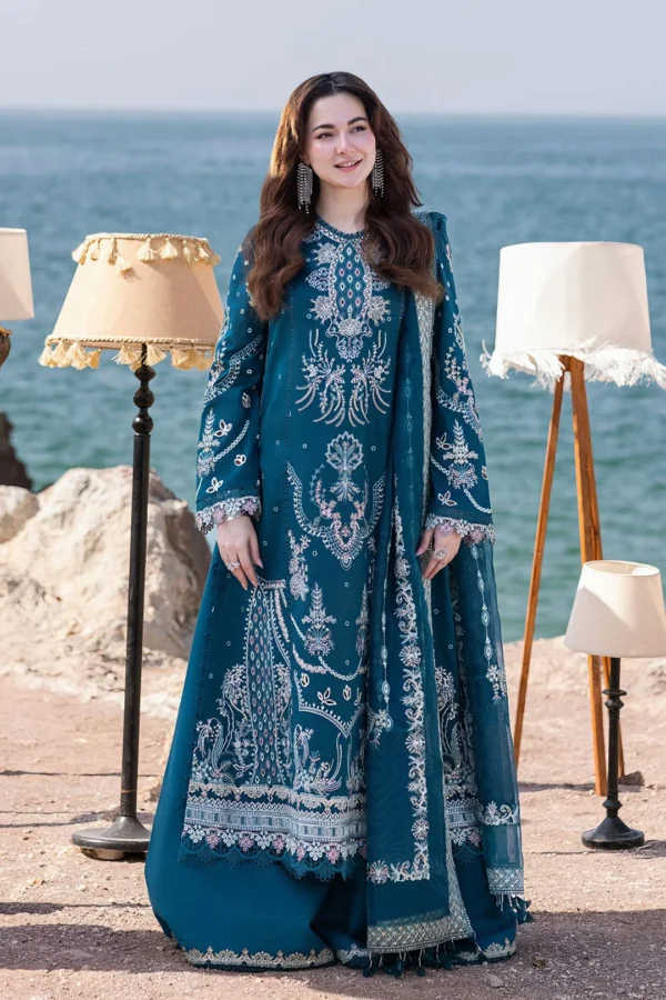 Qalamkar Blue Luxury Dhanak Collection